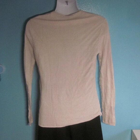 Transit Uomo Mens Italian Size M / USA S Beige Linen Slim Long Sleeve Tee Unisex - Picture 4 of 5